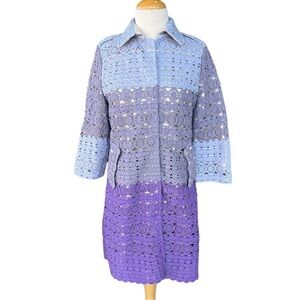 Defenon Donna Karan Crochet Colorblock Button Front Coat Silk Lined Medium GUC